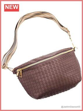 Woven Vegan Leather Crossbody Sling Handbag Adjustable Strap